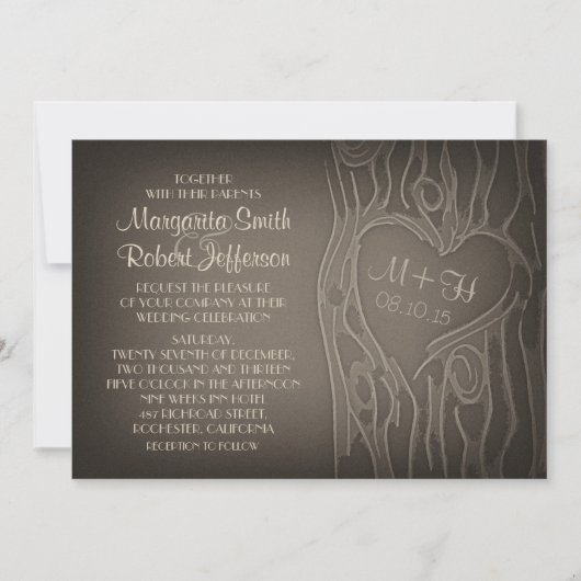 invitation de mariage vintage arbre sculpté (Devant)