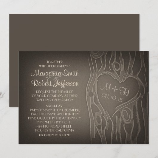 invitation de mariage vintage arbre sculpté (Devant / Derrière)
