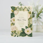 Invitation de mariage vintage aux fleurs blanches (Debout devant)