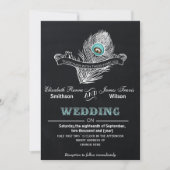 Invitation de mariage vintage Chalkboard paon (Devant)