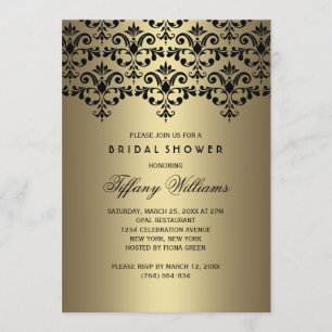 Invitation de mariage vintage damassé noir et or