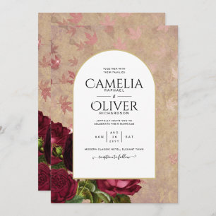 Invitation de mariage Vintage de roses rouges bota