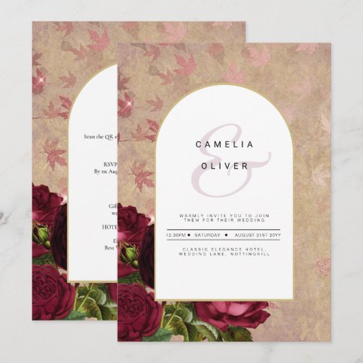 Invitation de mariage Vintage de roses rouges bota (Devant / Derrière)