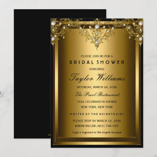Invitation de mariage vintage glamour perle d'or