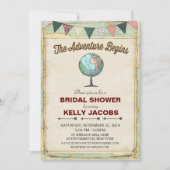 Invitation de mariage vintage globe voyage (Devant)