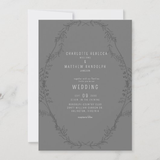 Invitation de mariage vintage gris à feuillage des (Devant)