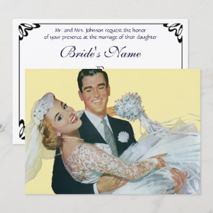 Invitation de mariage vintage, heureux jeunes mari
