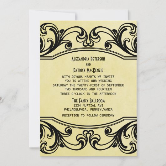 Invitation de mariage Vintage Jaune (Devant)