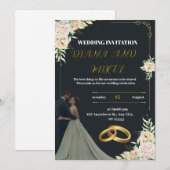 Invitation de mariage Vintage Jaune et Vert (Devant / Derrière)