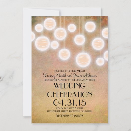 Invitation de mariage vintage lanternes de pêche (Devant)