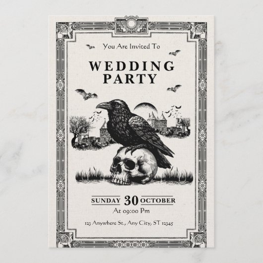 Invitation de mariage vintage noir et blanc (Devant)