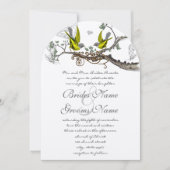 Invitation de mariage vintage oiseaux jaune et gri (Devant)