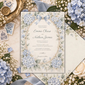 Invitation de mariage vintage poussiéreuse bleu hy