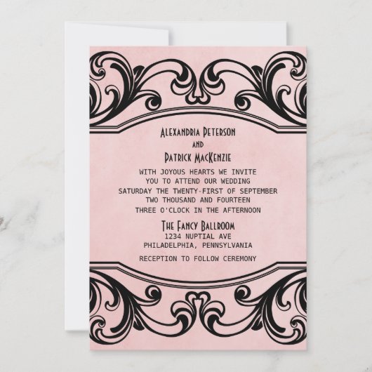 Invitation de mariage Vintage rose (Devant)