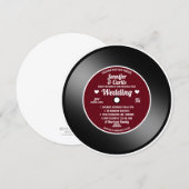 Invitation de mariage vinyle rétro rouge vin (Devant / Derrière)