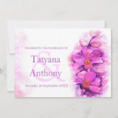 Invitation de mariage violet à l'aquarelle stylisé (Devant)