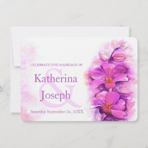 Invitation de mariage violet à l'aquarelle stylisé