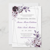 Invitation de Mariage Violet et Lavande Argenté (Devant)