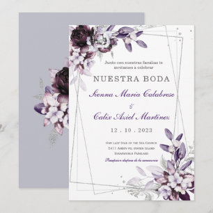Invitation de Mariage Violet et Lavande Argenté