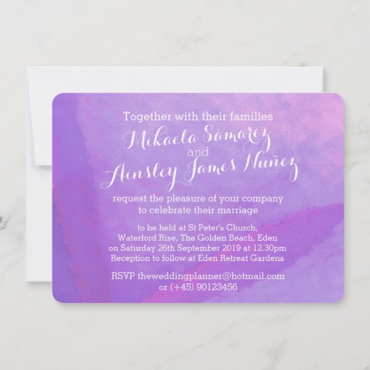 Invitation de mariage violet fleur sauvage d'aquar (Dos)