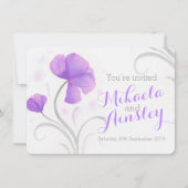 Invitation de mariage violet fleur sauvage d'aquar (Devant)