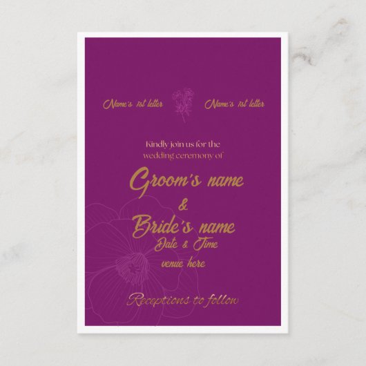 : Invitation de mariage violet royal et or (Devant)