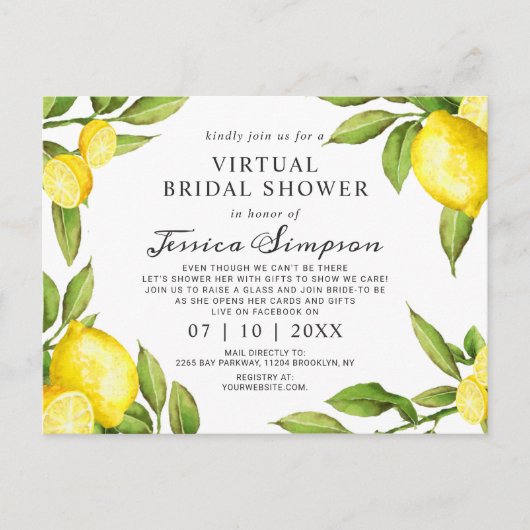 Invitation de mariage virtuel aux citrons aquarell (Devant)