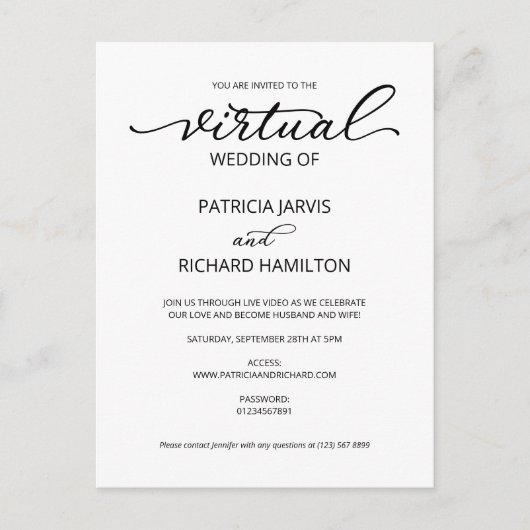 Invitation de mariage virtuel simple et élégant (Devant)