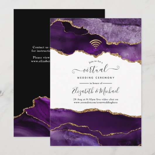 Invitation de mariage virtuelle en agate or et vio (Devant / Derrière)