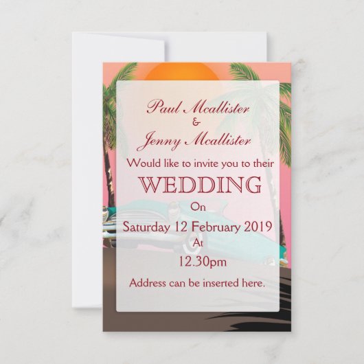 Invitation de mariage voiture rétro vintage (Devant)