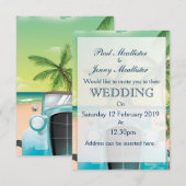 Invitation de mariage voiture vert mousse de mer v (Devant / Derrière)