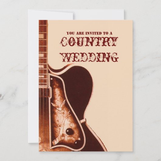 Invitation de mariage western country vintage Guit (Devant)