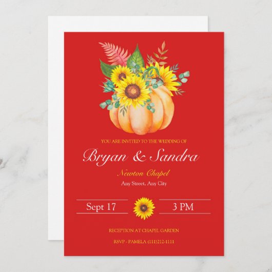 Invitation de Mariages de automne Citrouilles et t (Devant / Derrière)