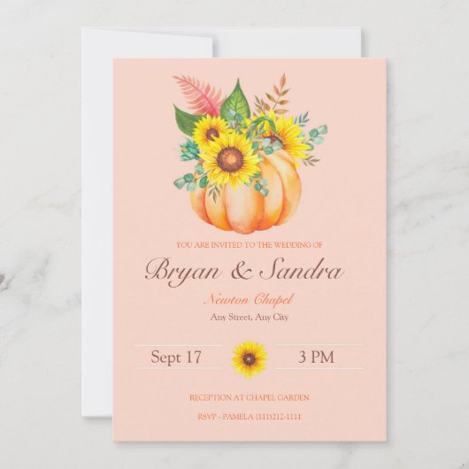 Invitation de Mariages de automne Citrouilles et t (Devant)
