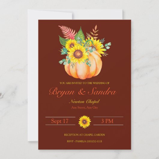 Invitation de Mariages de automne Citrouilles et t (Devant)