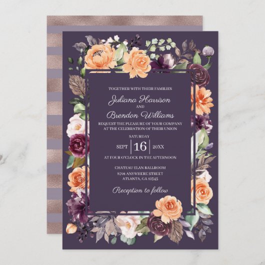 Invitation de Mariages de automne floraux de la pê (Devant / Derrière)