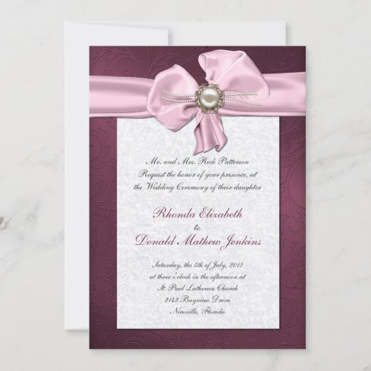 Invitation de Maroon Mariage damassé (Devant)