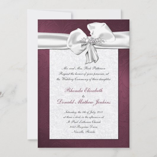 Invitation de Maroon Mariage damassé (Devant)