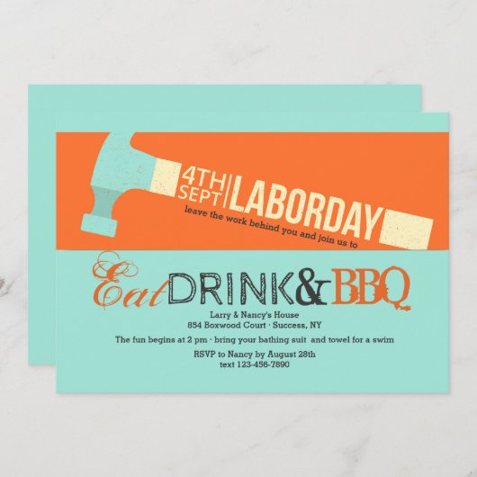 Invitation de marteau de fête du travail (Devant / Derrière)