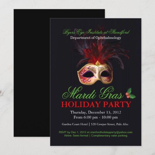 Invitation de mascarade de vacances (Devant / Derrière)