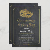 Invitation de masque d'anniversaire de MASCARADE (Devant / Derrière)