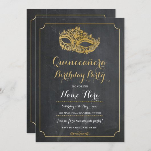 Invitation de masque d'anniversaire de MASCARADE (Devant / Derrière)