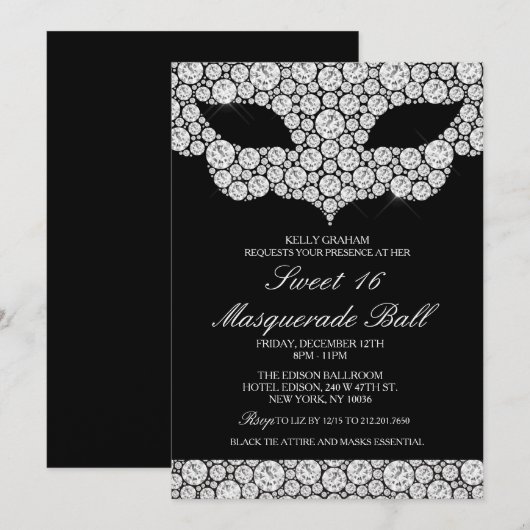 Invitation de masque de diamant d'anniversaire de (Devant / Derrière)