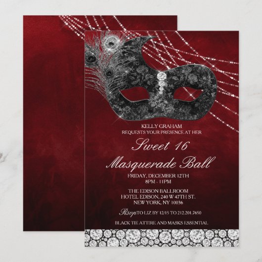 Invitation de masque de diamant d'anniversaire de (Devant / Derrière)