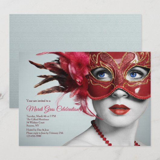 Invitation de masque de mardi gras (Devant / Derrière)