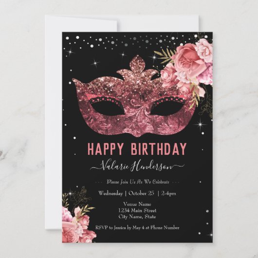Invitation de masquerade pour un 16e anniversaire (Devant)