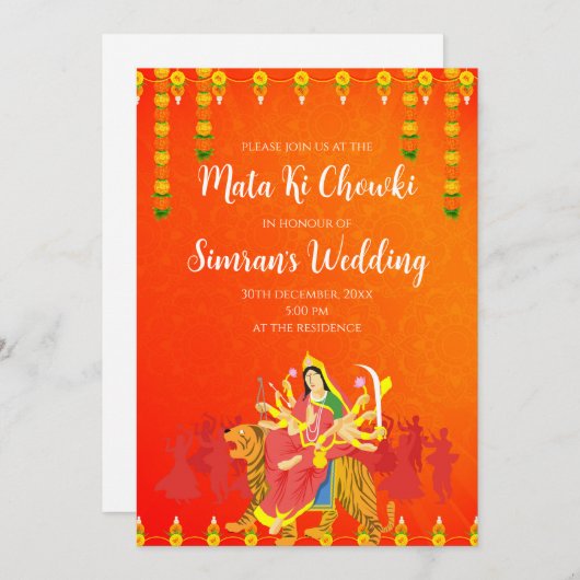 Invitation de Mata ki Chowki invitation Mata ka Ja (Devant / Derrière)