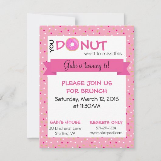 Invitation de matte d'anniversaire de Donut 4,25 p (Devant)