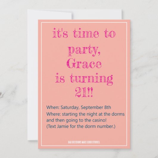 Invitation de mauvais choix pour 21 ans (Devant)