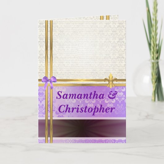 Invitation de Mauve et crème mariage damassé (Devant)